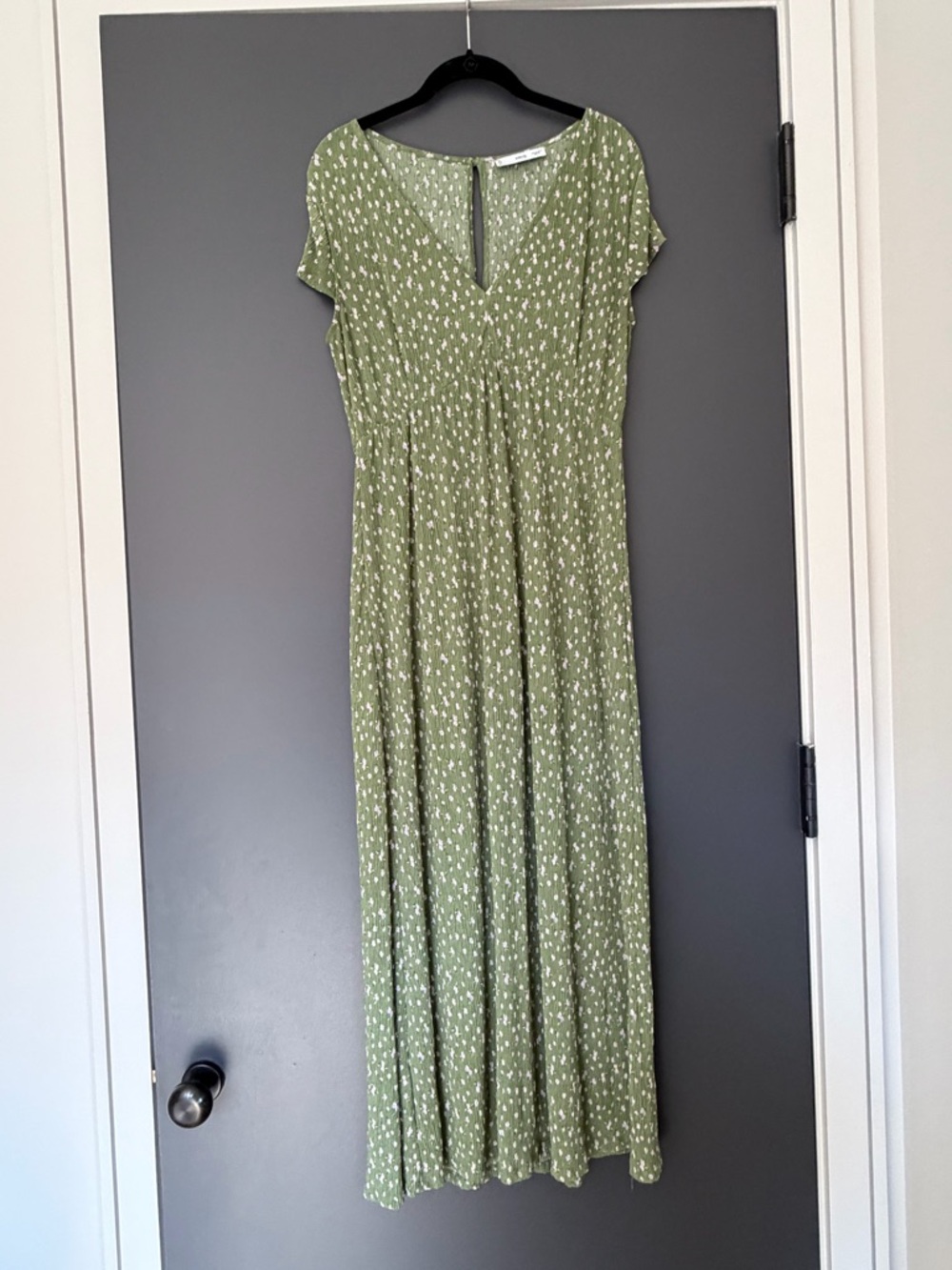 Mango Olive Green Maxi Dress with White Floral Print - Picture 2 of 4